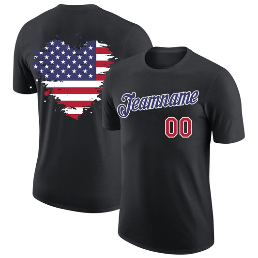 Custom Black Red-Dark Purple 3D American Flag Patriotic Performance T-Shirt - Main View