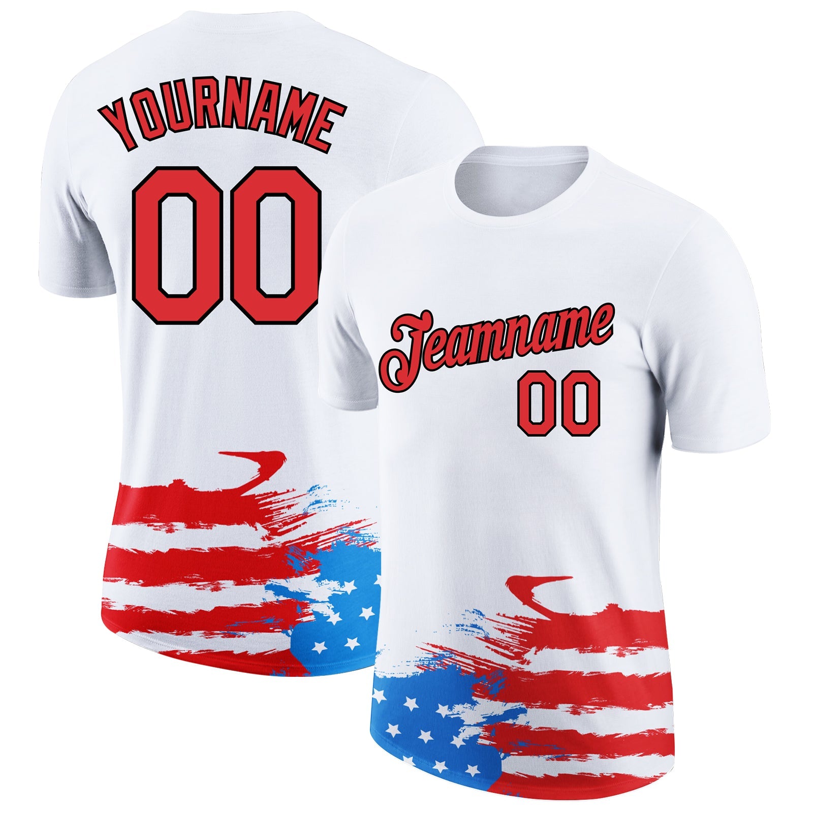 Custom White Red-Black 3D American Flag Patriotic Performance T-Shirt - Main View