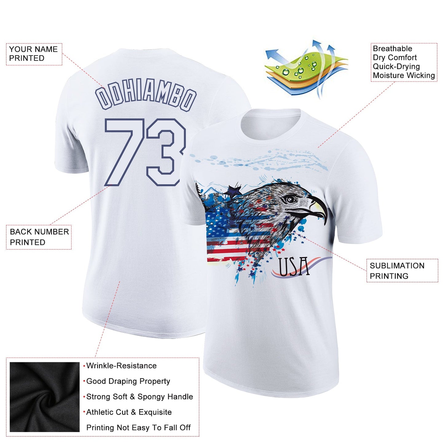 Custom White Navy 3D American Flag Eagle Patriotic Performance T-Shirt view 2