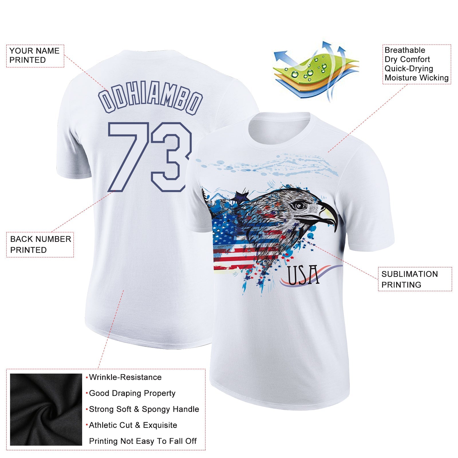 Custom White Navy 3D American Flag Eagle Patriotic Performance T-Shirt view 2
