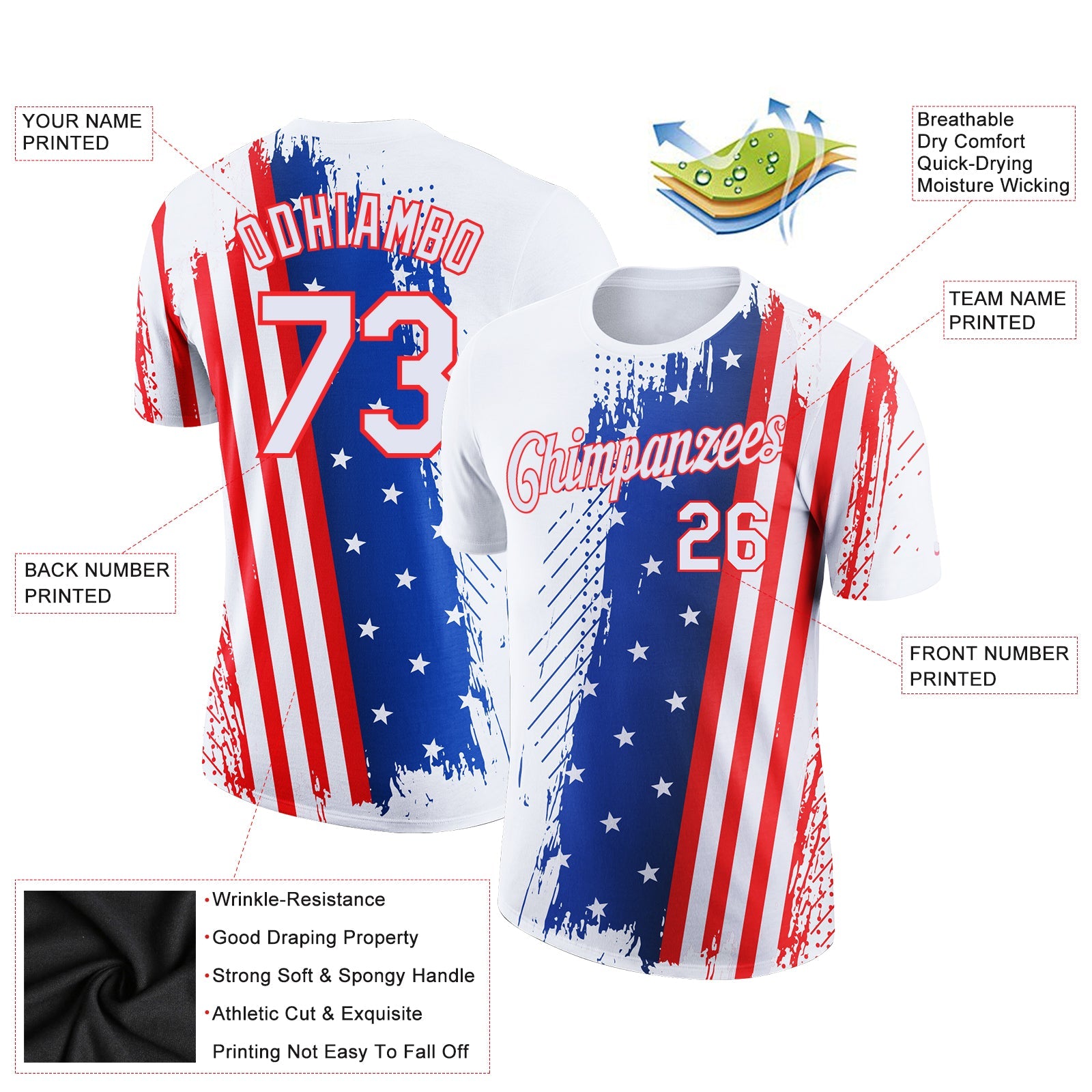 Custom White Red-Royal 3D American Flag Patriotic Performance T-Shirt view 2