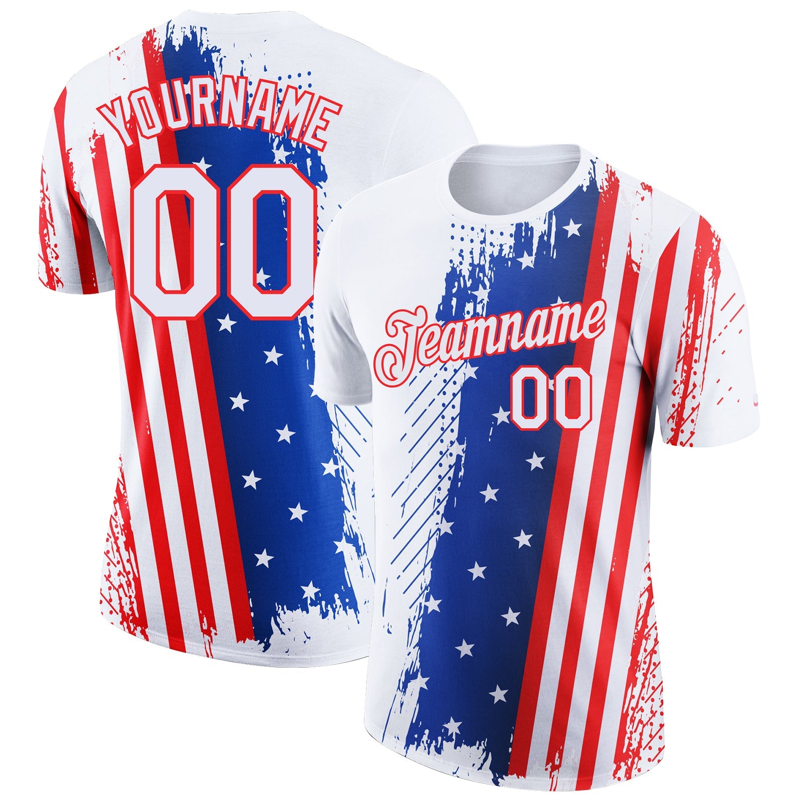 Custom White Red-Royal 3D American Flag Patriotic Performance T-Shirt - Main View