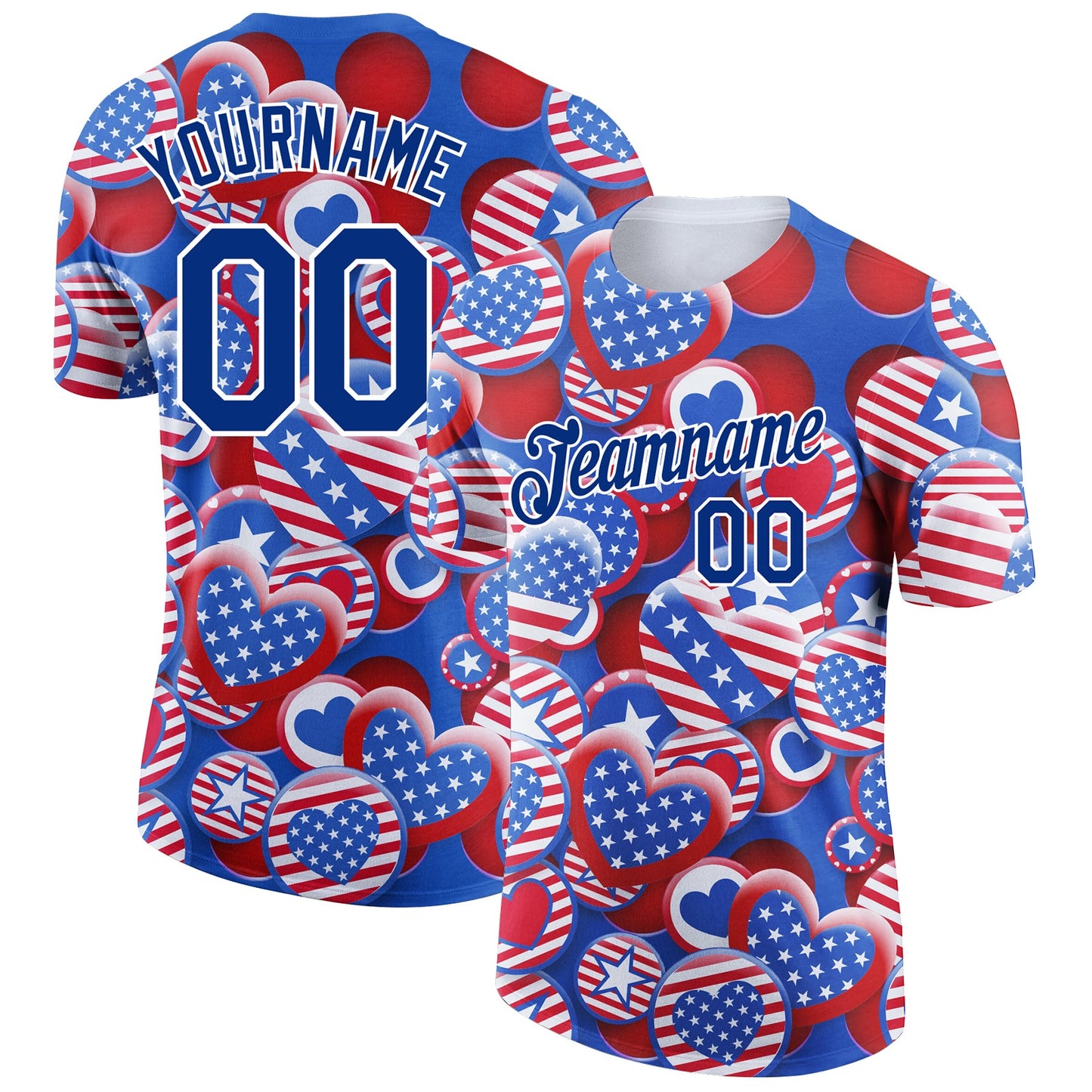 Custom Red Royal-White 3D American Flag Patriotic Performance T-Shirt - Main View
