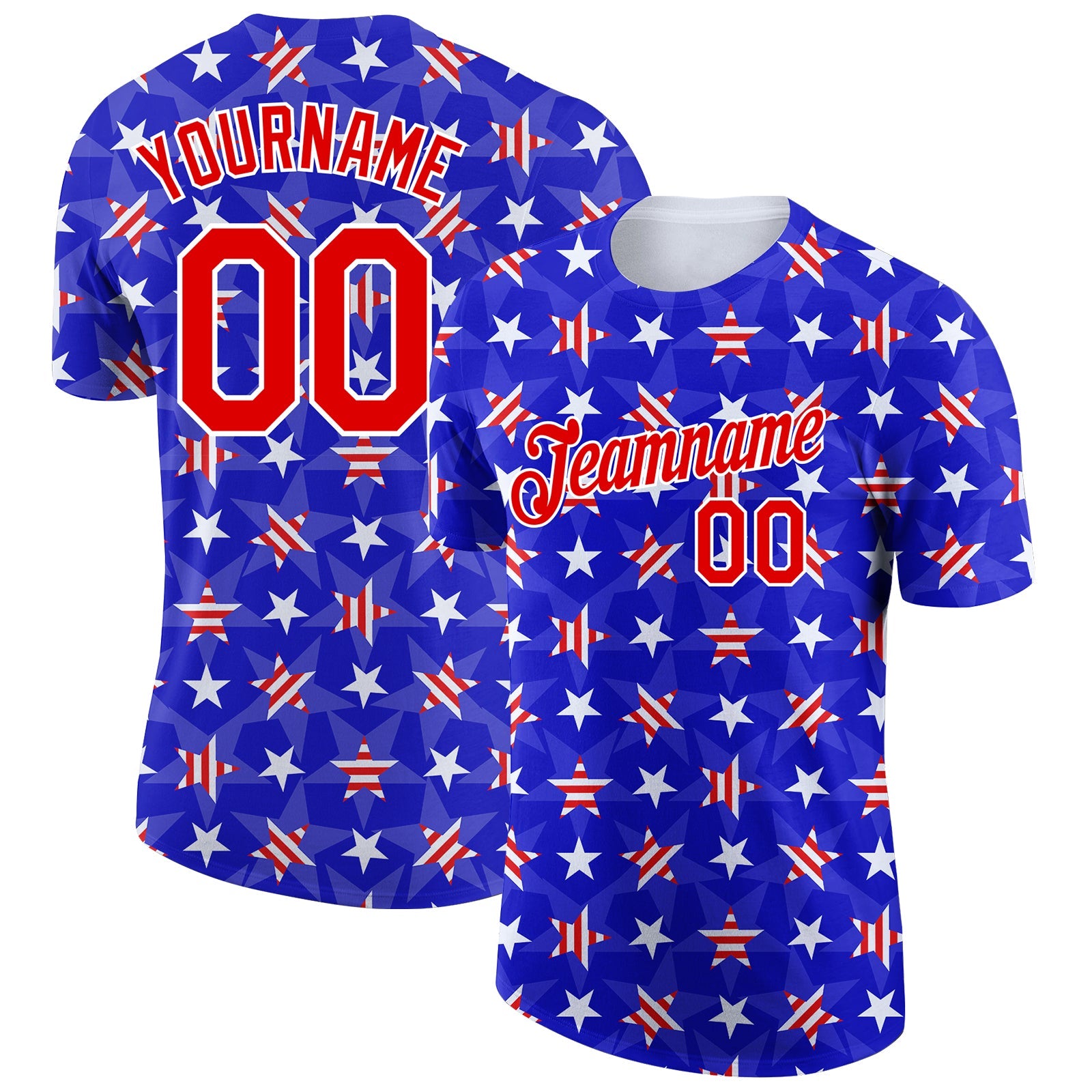 Custom Royal Red-White 3D American Flag Patriotic Performance T-Shirt - Main View