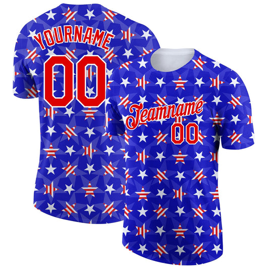 Custom Royal Red-White 3D American Flag Patriotic Performance T-Shirt - Main View