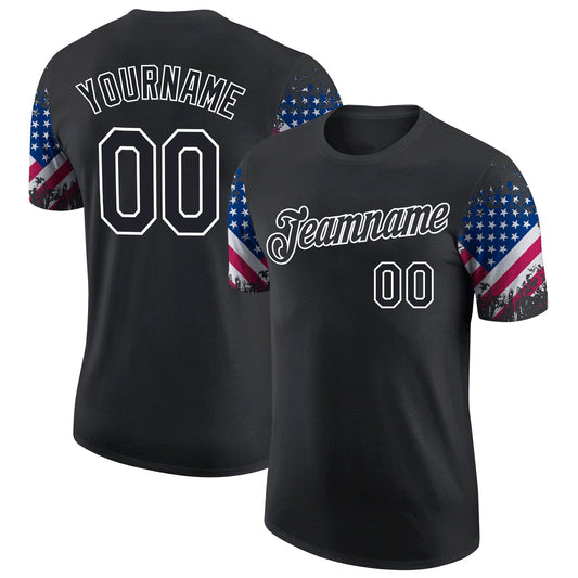 Custom Black White 3D American Flag Patriotic Performance T-Shirt - Main View
