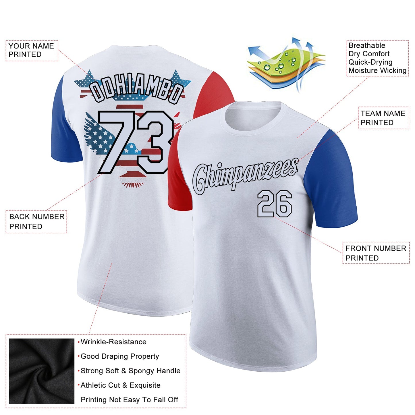 Custom White Black 3D American Flag Patriotic Performance T-Shirt view 2