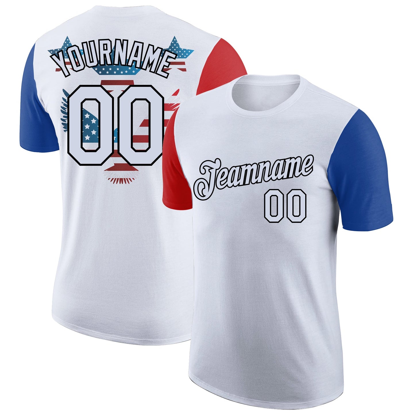 Custom White Black 3D American Flag Patriotic Performance T-Shirt - Main View