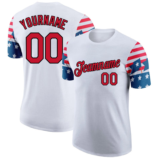 Custom White Red-Black 3D American Flag Patriotic Performance T-Shirt - Main View