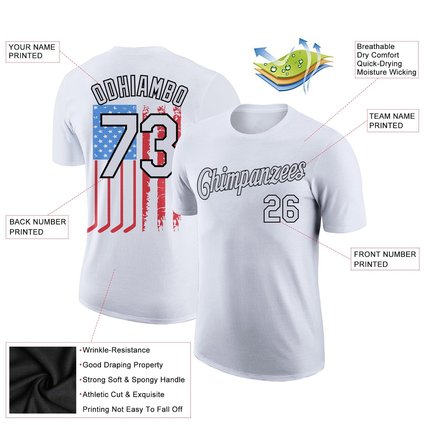 Custom White Black 3D American Flag Patriotic Performance T-Shirt view 2