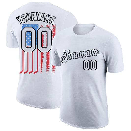 Custom White Black 3D American Flag Patriotic Performance T-Shirt - Main View