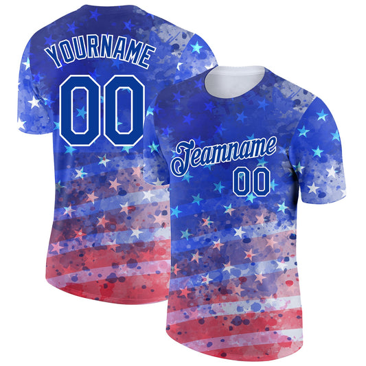 Custom Royal Red-White 3D American Flag Patriotic Performance T-Shirt - Main View