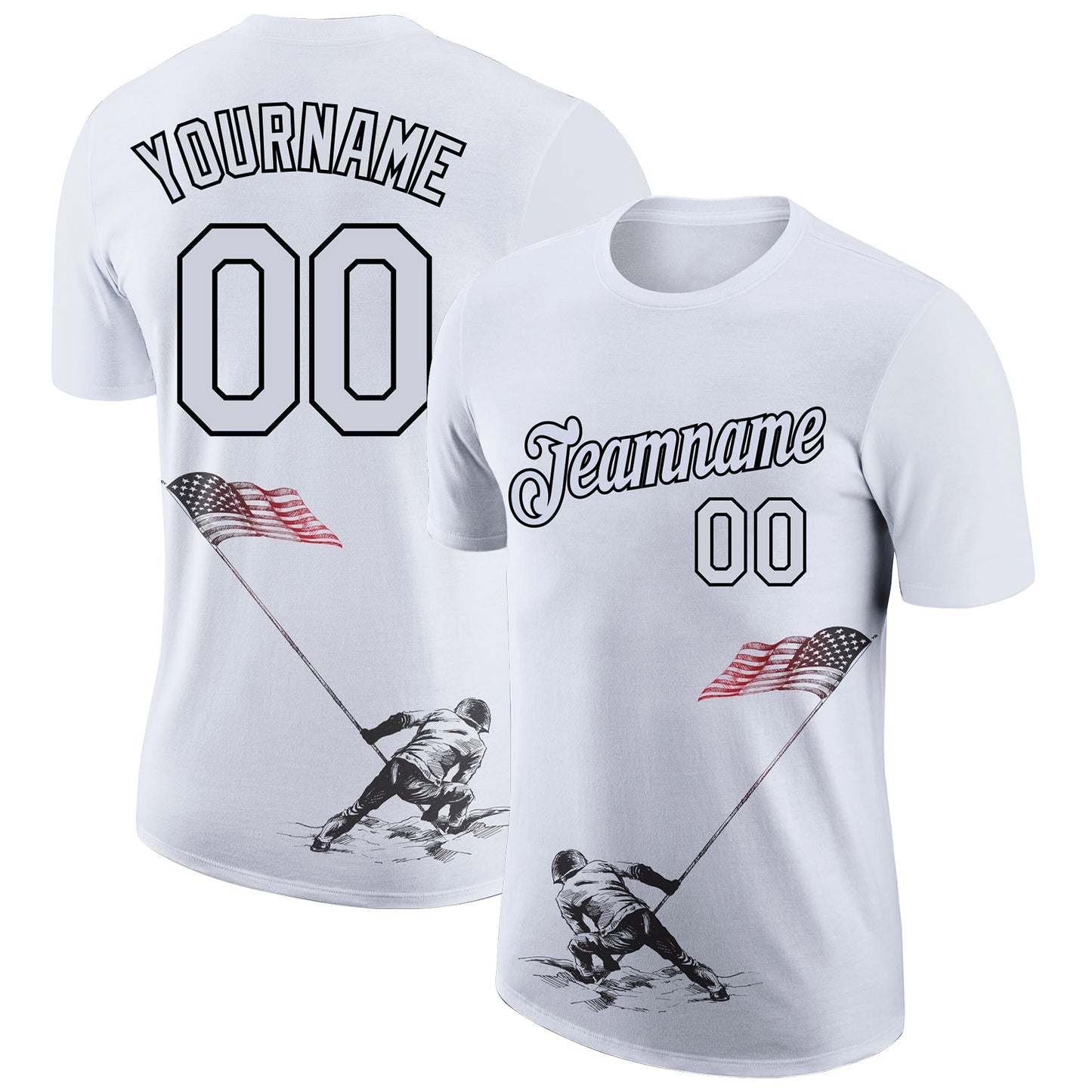 Custom White Black 3D American Flag Patriotic Performance T-Shirt - Main View