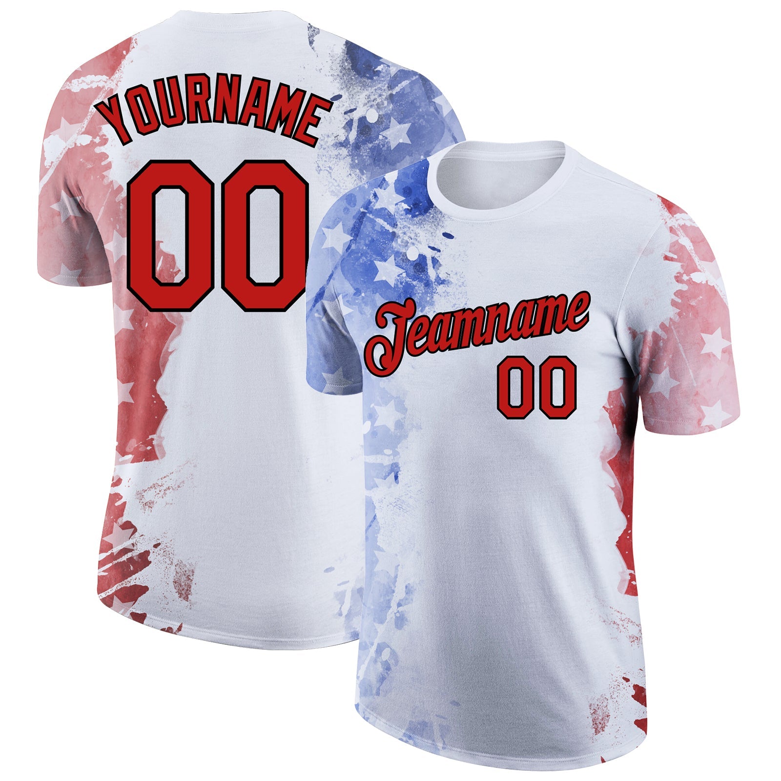Custom White Red-Black 3D American Flag Patriotic Performance T-Shirt - Main View