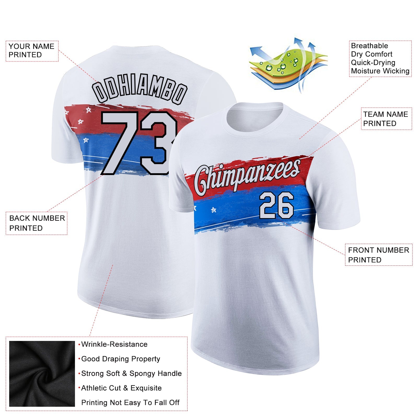 Custom White Black 3D American Flag Patriotic Performance T-Shirt view 2