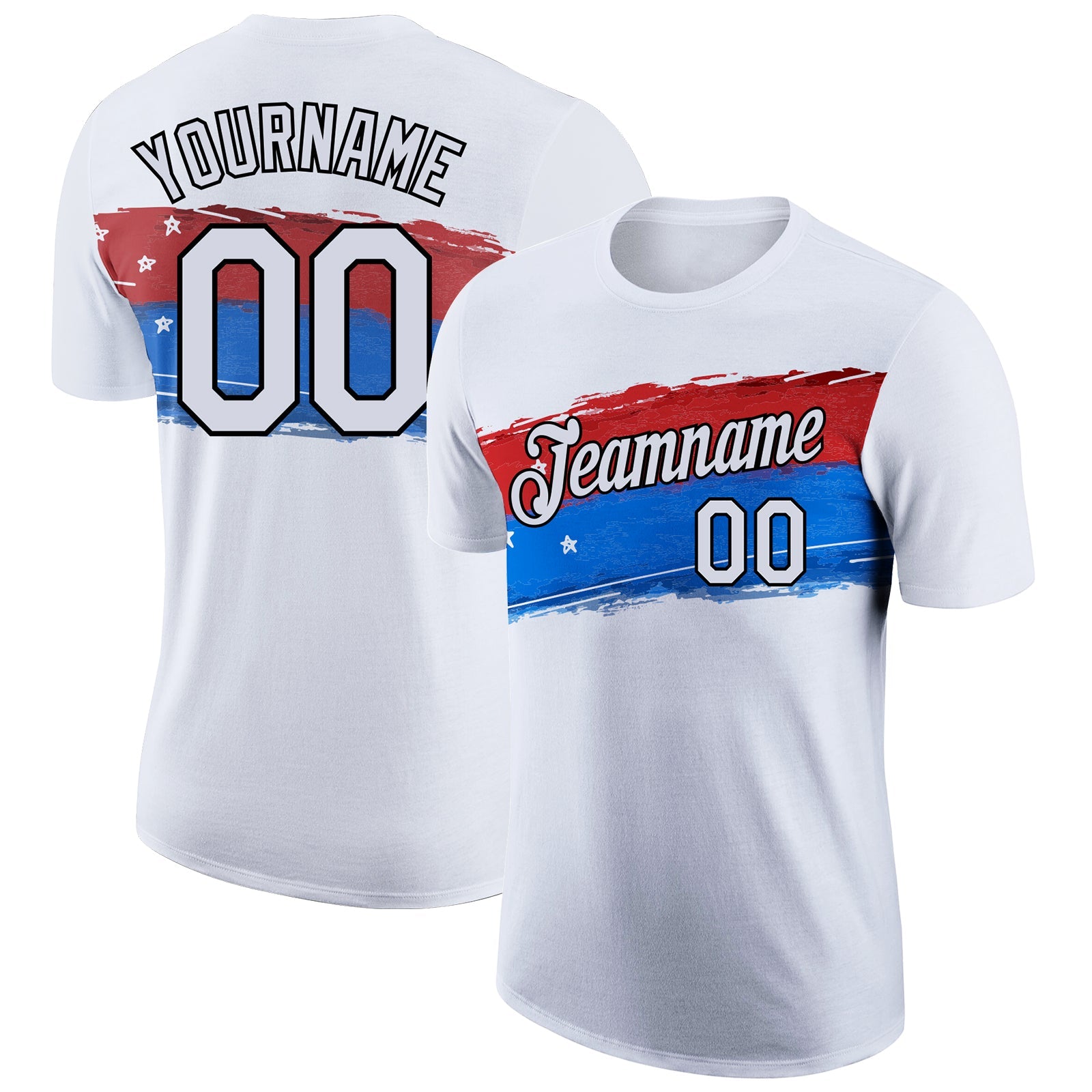 Custom White Black 3D American Flag Patriotic Performance T-Shirt - Main View