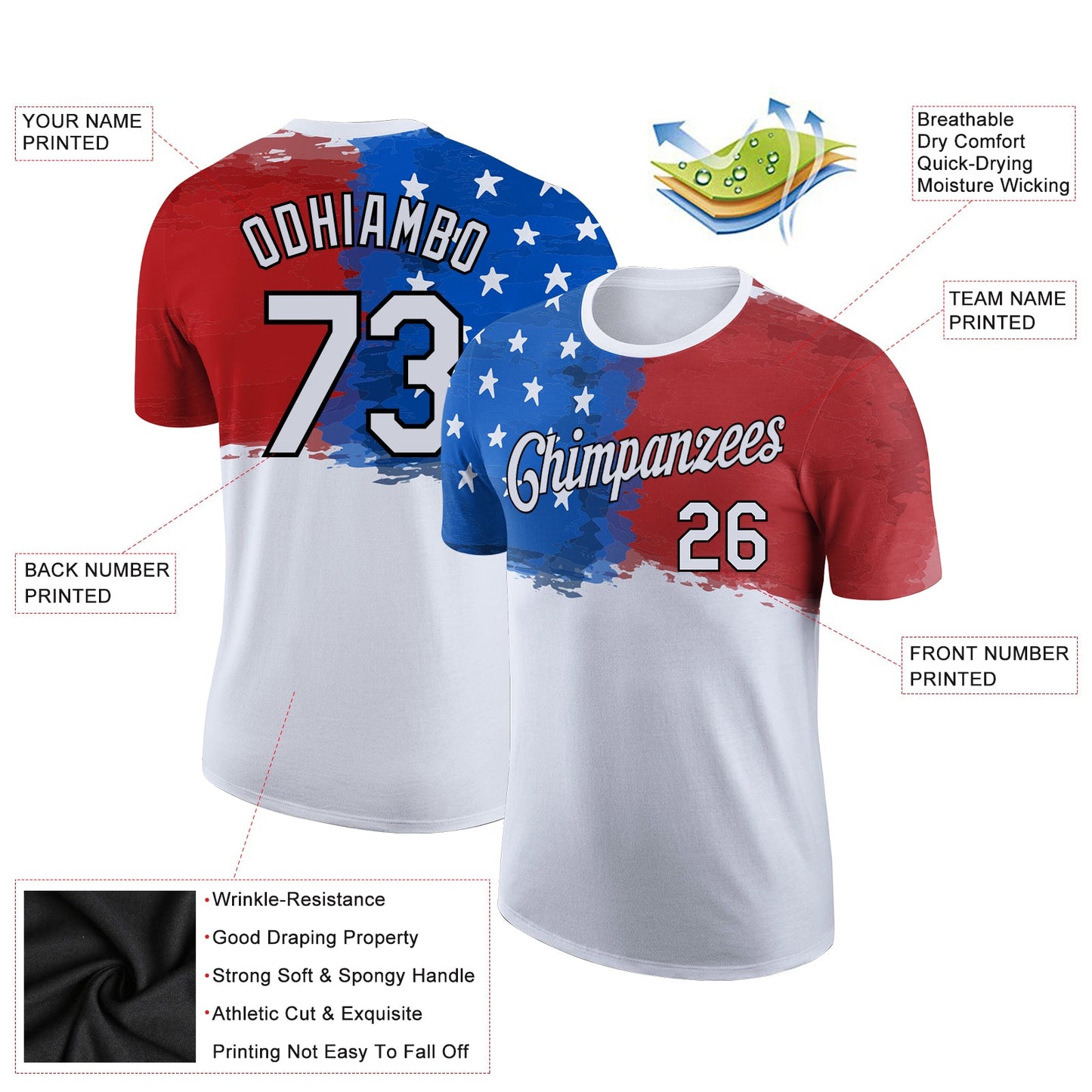 Custom White Red Royal-Black 3D American Flag Patriotic Performance T-Shirt view 2