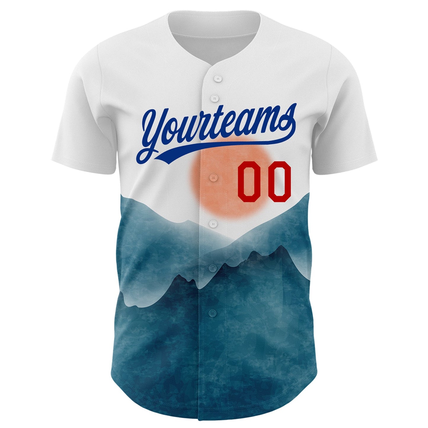 Custom White Red-Royal 3D Pattern Design Watercolor Mountains Authentic Baseball Jersey view 2