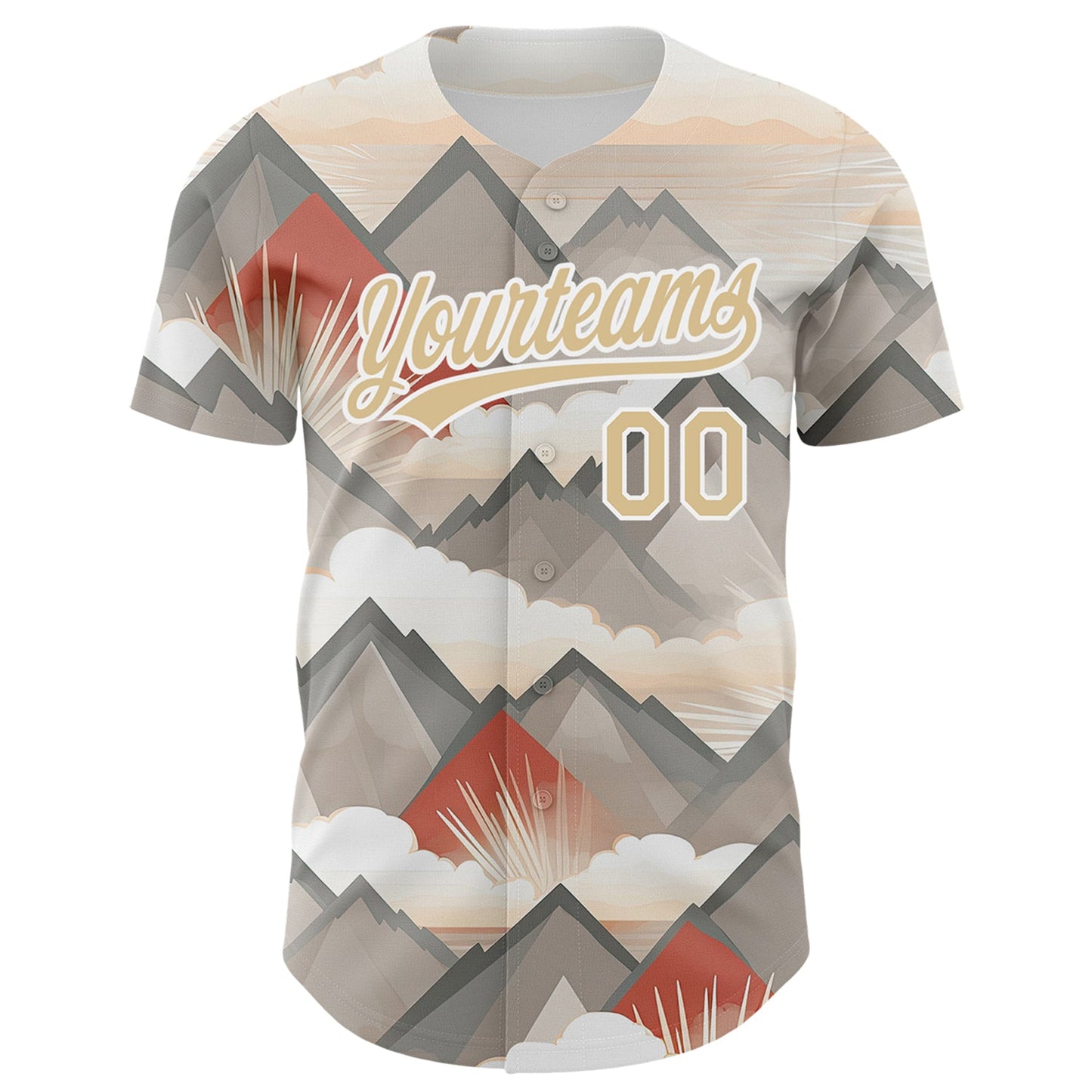 Custom Vegas Gold White 3D Pattern Design Sun Rays Through Mountain Tops Authentic Baseball Jersey view 2