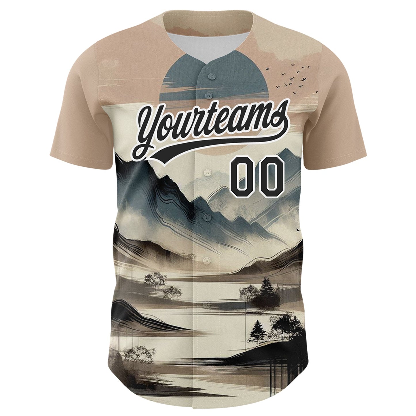 Custom White Black 3D Pattern Design Mountains Landscape Authentic Baseball Jersey view 2