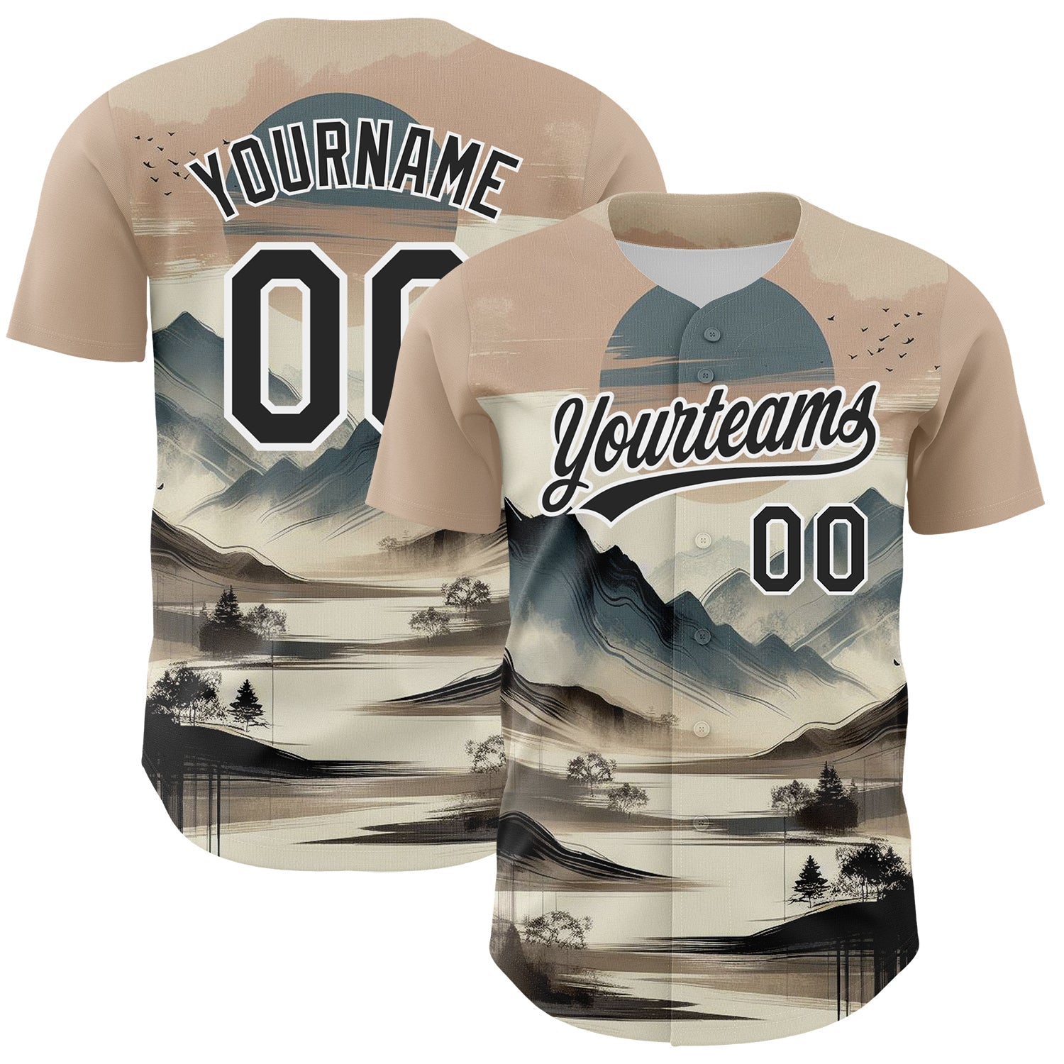 Custom White Black 3D Pattern Design Mountains Landscape Authentic Baseball Jersey - Main View
