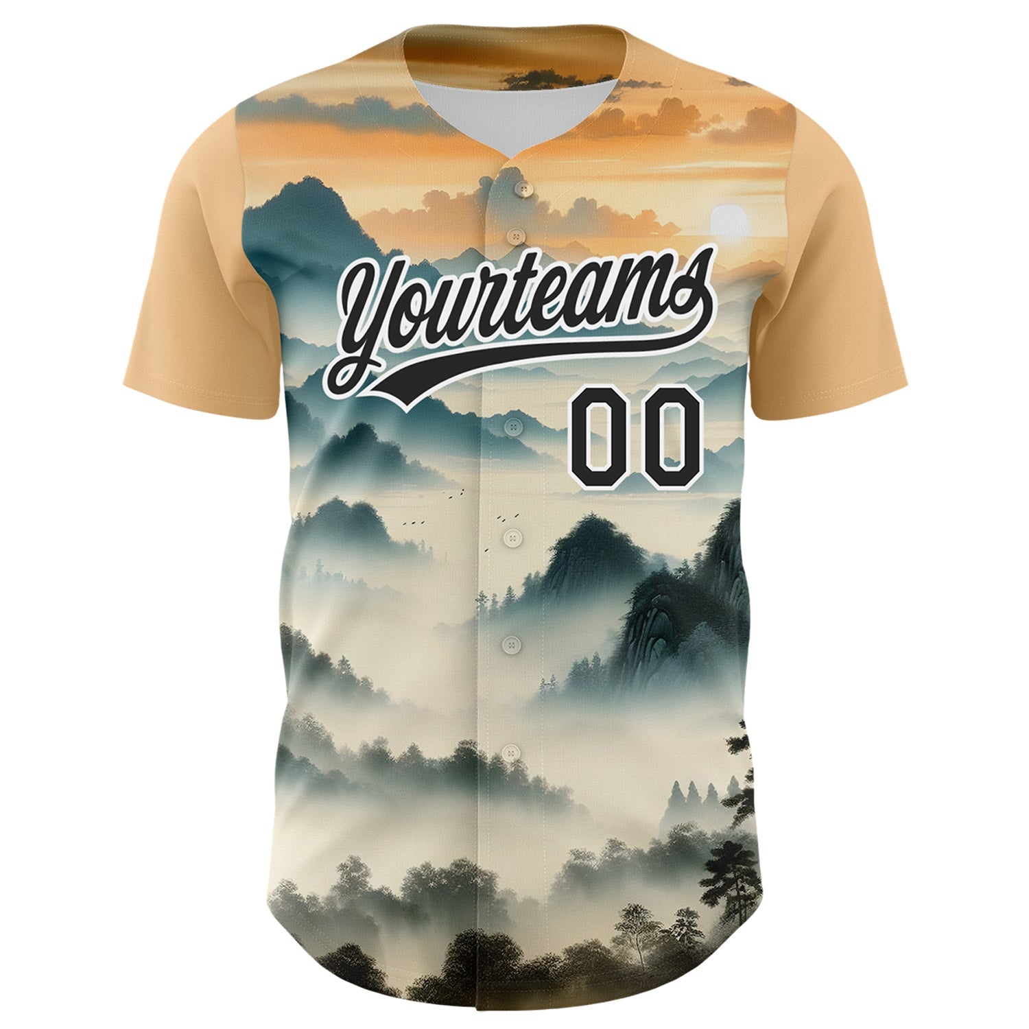 Custom White Black 3D Pattern Design Mountains Landscape Authentic Baseball Jersey view 2
