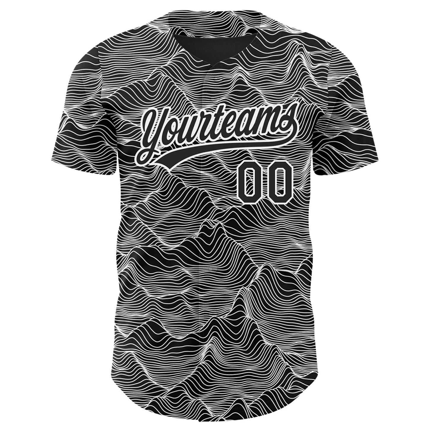 Custom Black White 3D Pattern Design Abstract Mountains Authentic Baseball Jersey view 2