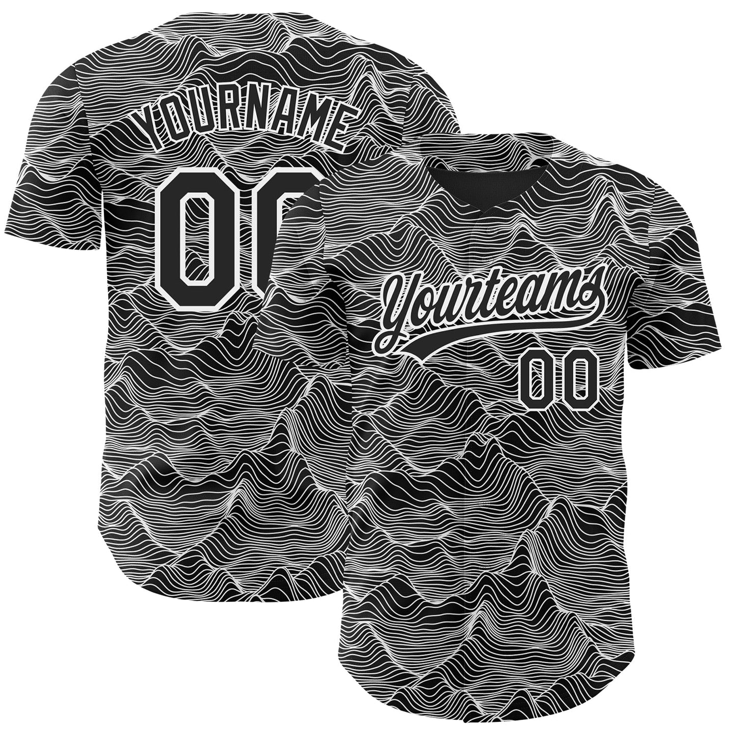 Custom Black White 3D Pattern Design Abstract Mountains Authentic Baseball Jersey - Main View