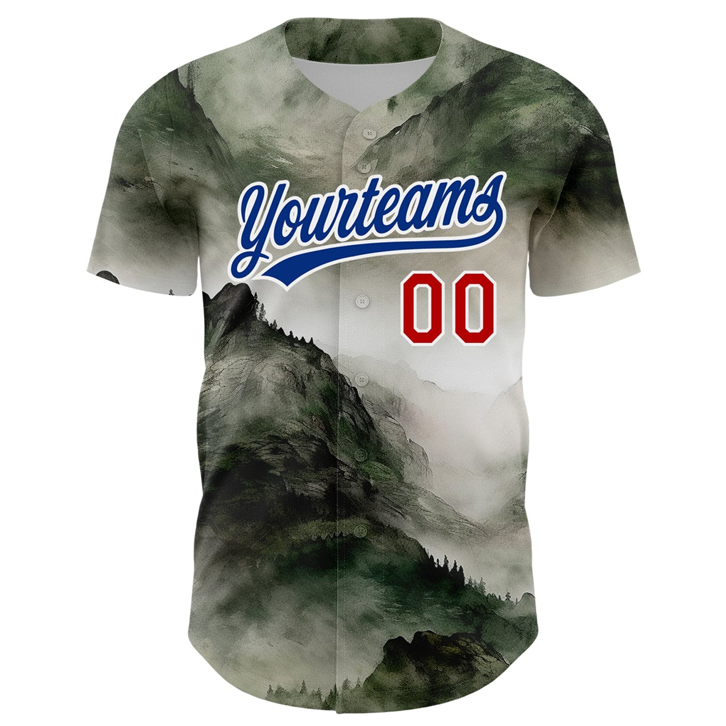 Custom White Red-Royal 3D Pattern Design Mountains Landscape Authentic Baseball Jersey view 2