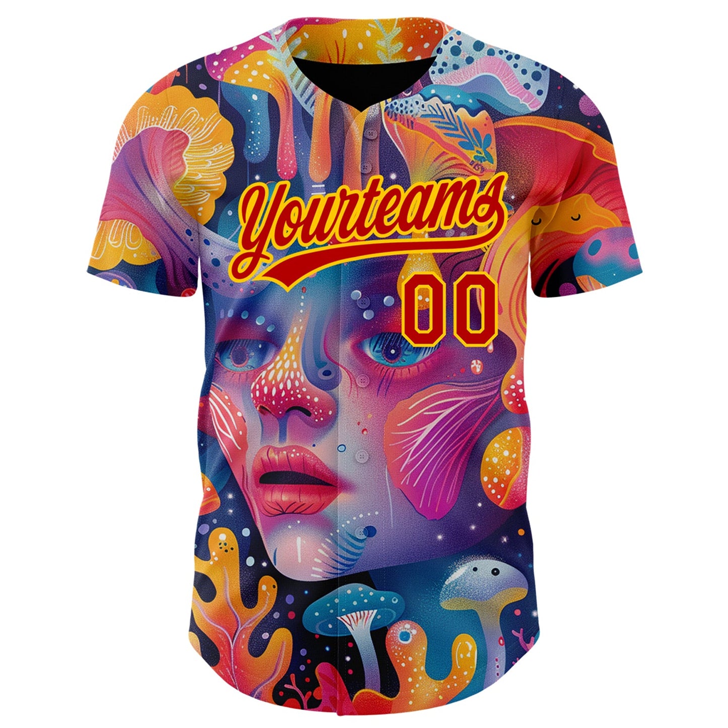 Custom Red Yellow 3D Pattern Design Abstract Painting Authentic Baseball Jersey view 2