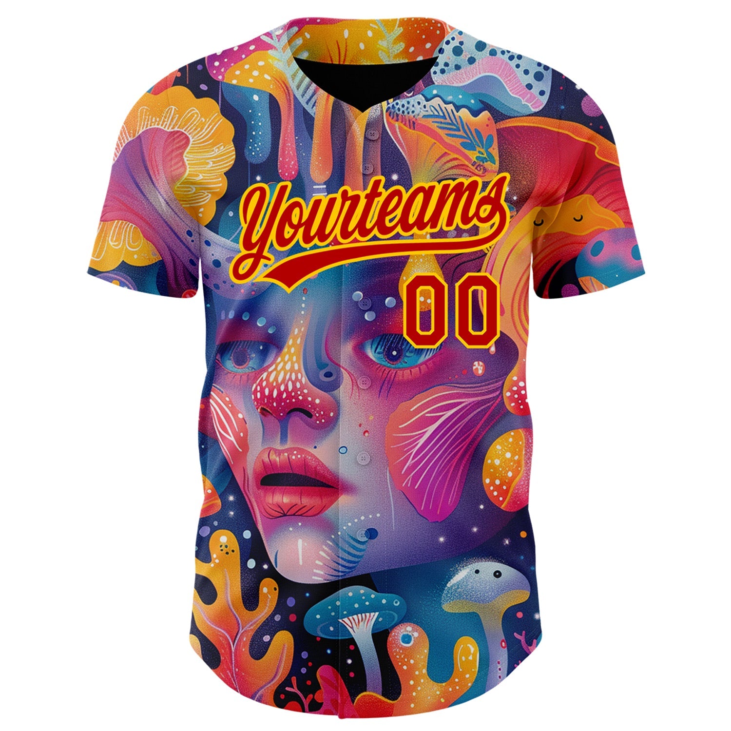 Custom Red Yellow 3D Pattern Design Abstract Painting Authentic Baseball Jersey view 2