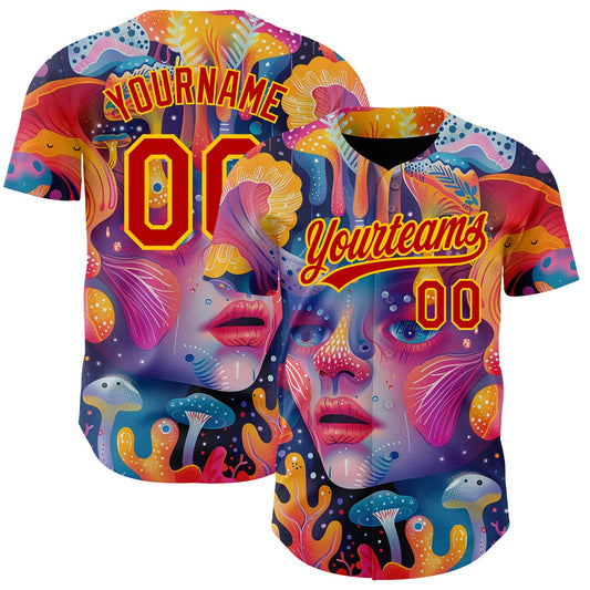 Custom Red Yellow 3D Pattern Design Abstract Painting Authentic Baseball Jersey - Main View