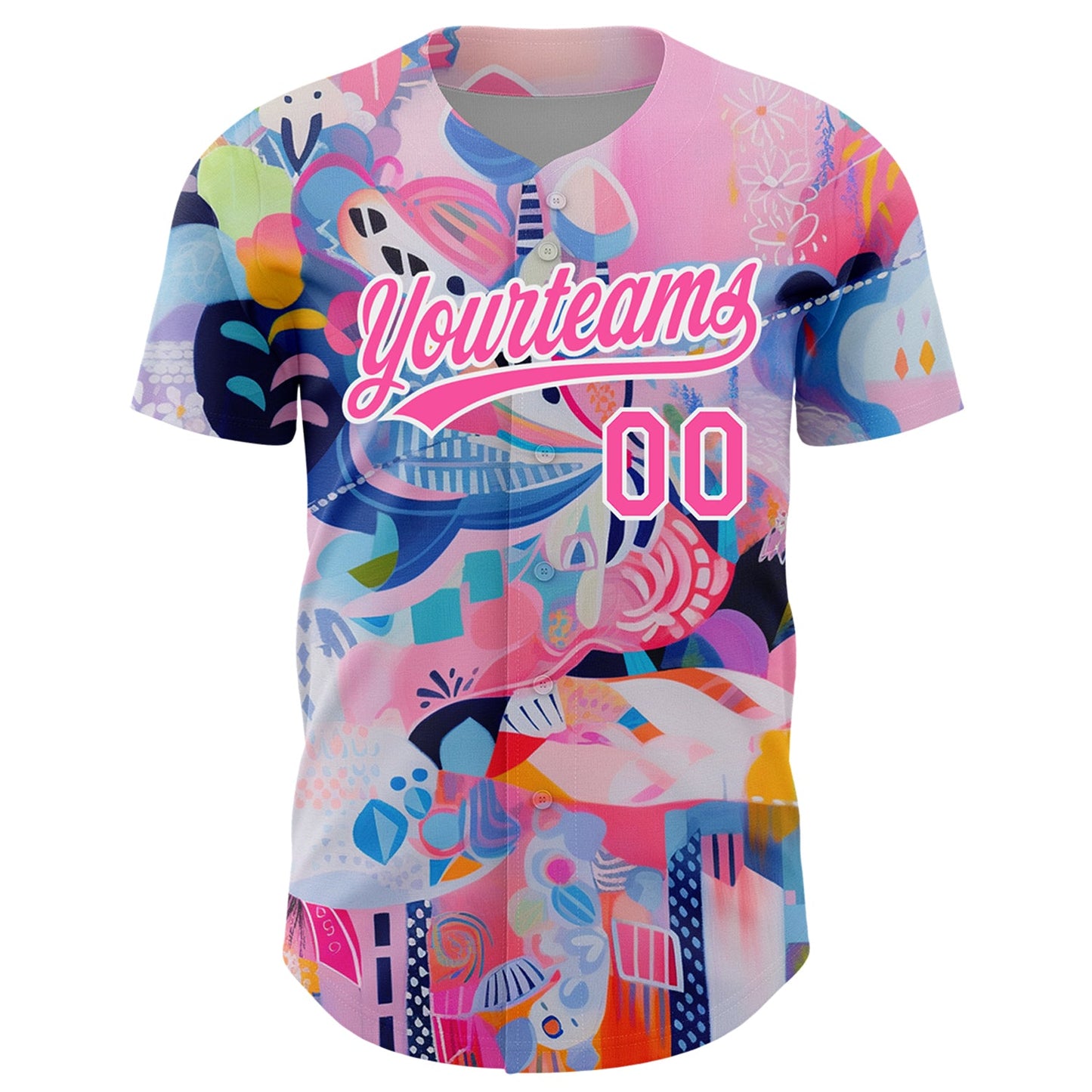 Custom Pink White 3D Pattern Design Abstract Painting Authentic Baseball Jersey view 2
