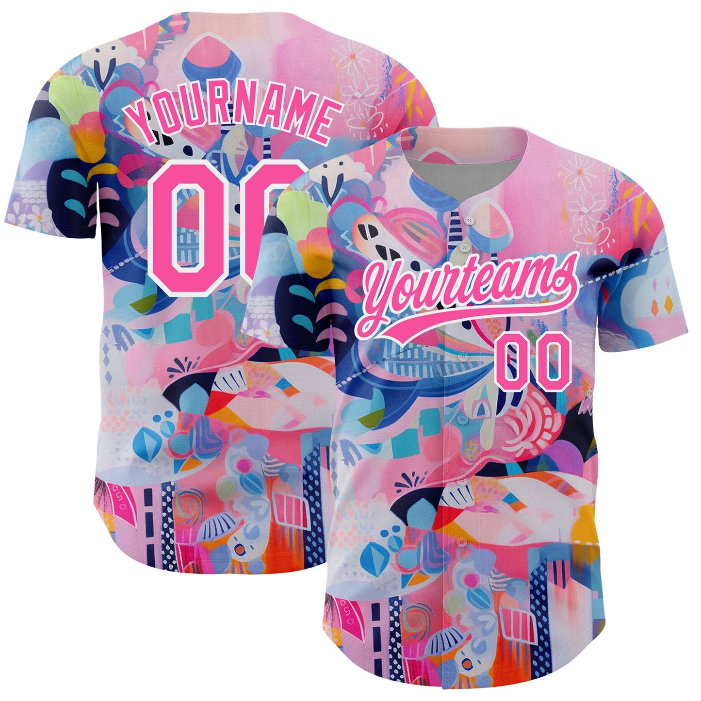 Custom Pink White 3D Pattern Design Abstract Painting Authentic Baseball Jersey - Main View