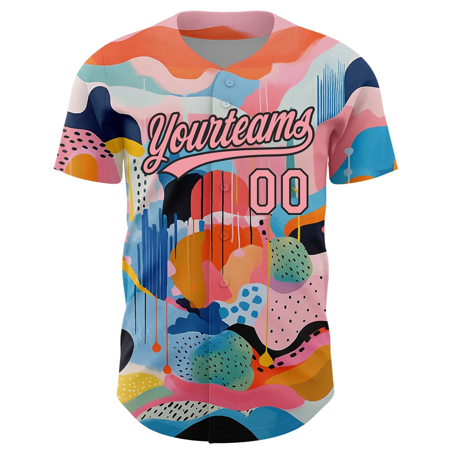 Custom Medium Pink Black 3D Pattern Design Abstract Painting Authentic Baseball Jersey view 2