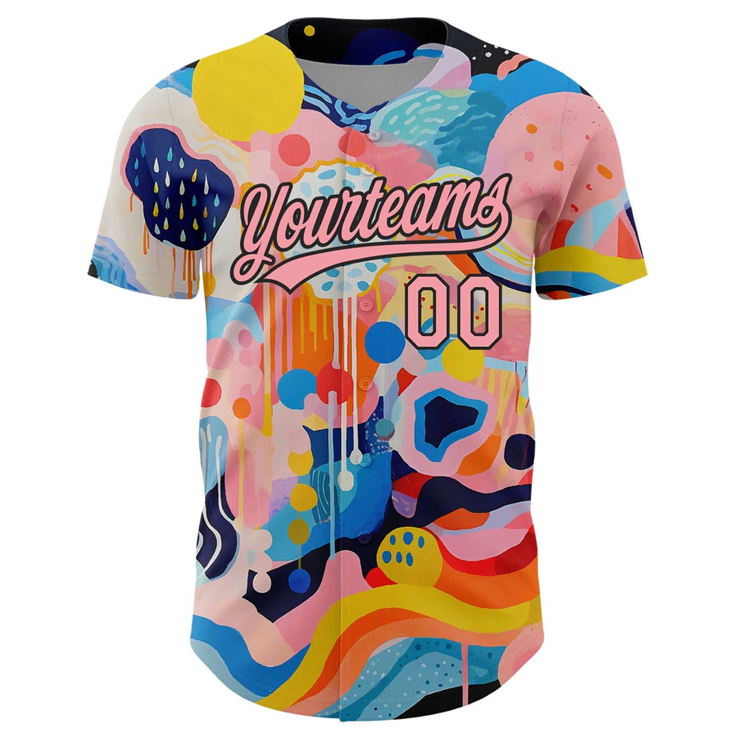Custom Medium Pink Black 3D Pattern Design Abstract Painting Authentic Baseball Jersey view 2