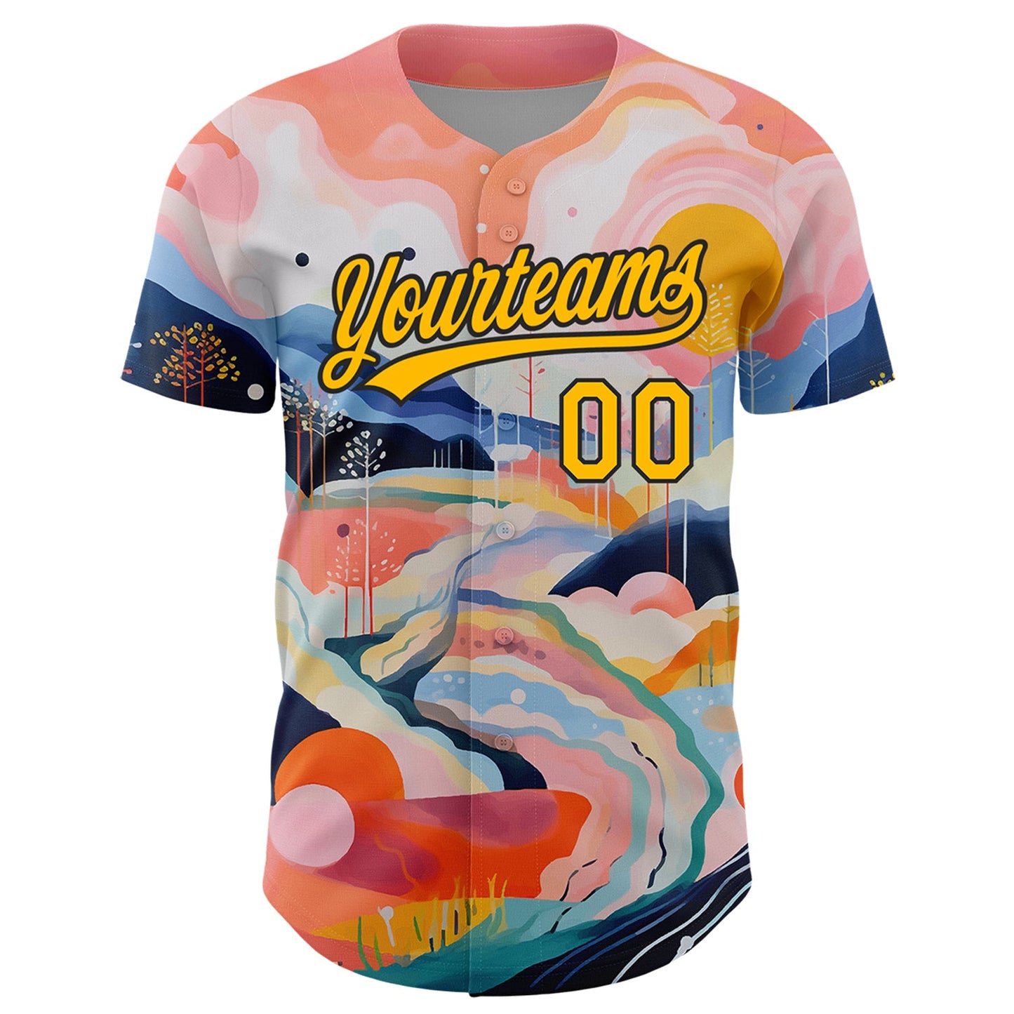 Custom Medium Pink Gold-Black 3D Pattern Design Abstract Painting Authentic Baseball Jersey view 2