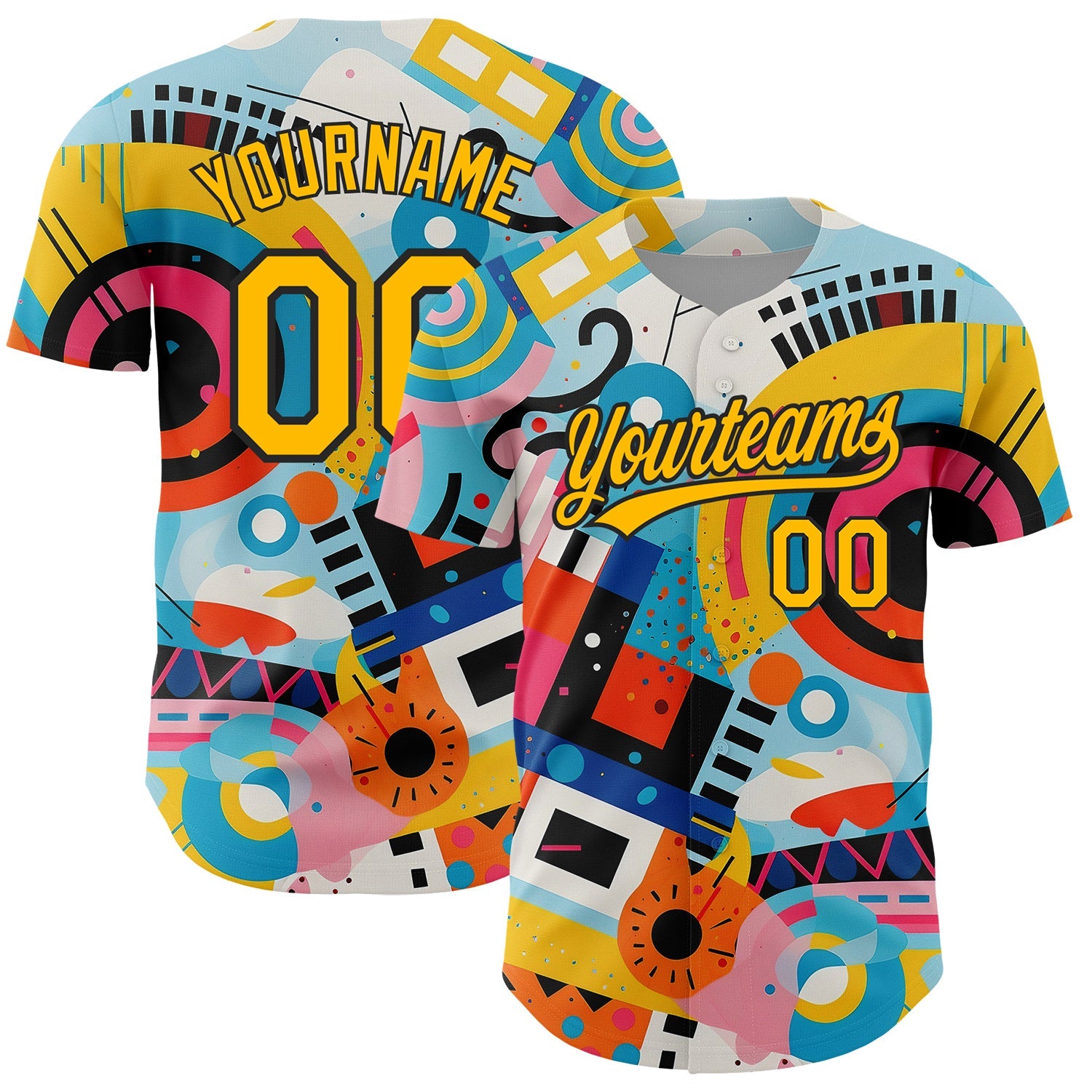 Custom White Gold-Black 3D Pattern Design Abstract Painting Authentic Baseball Jersey - Main View