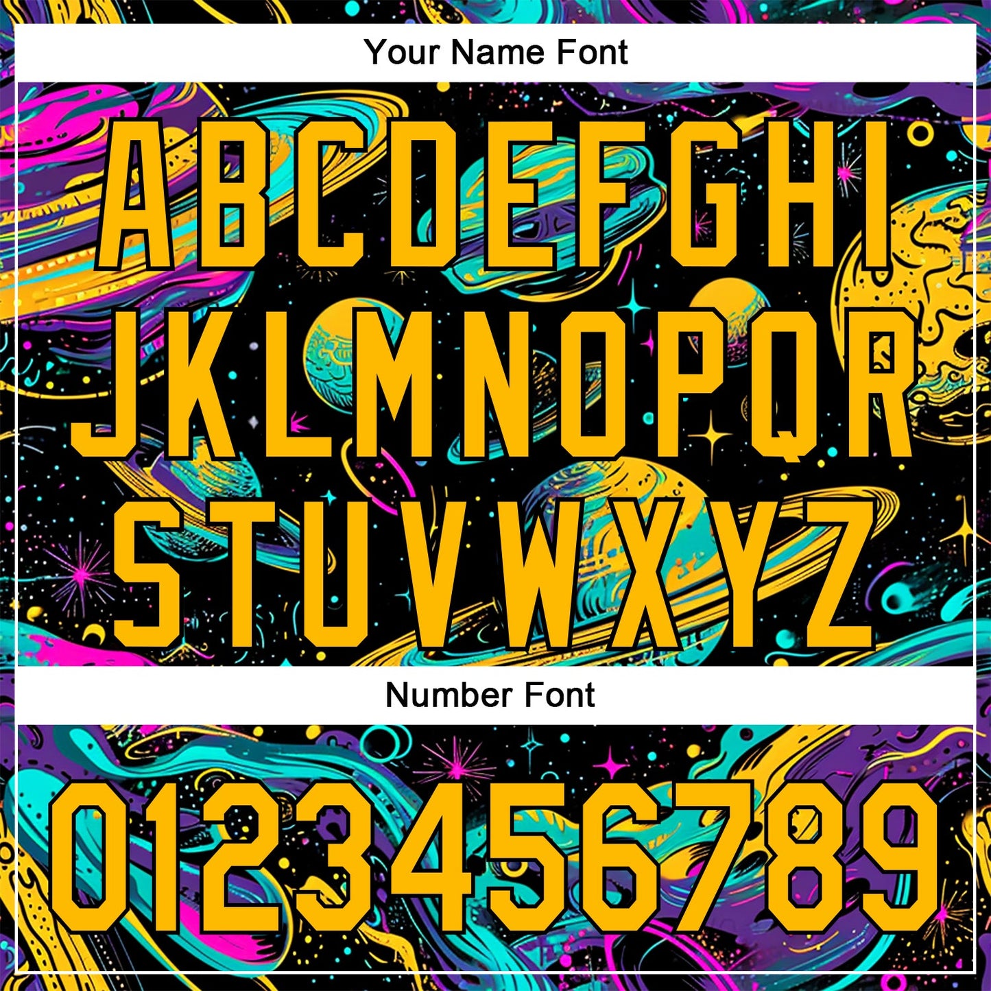 Custom Black Gold 3D Pattern Design Space With Planets And Stars Authentic Baseball Jersey view 5