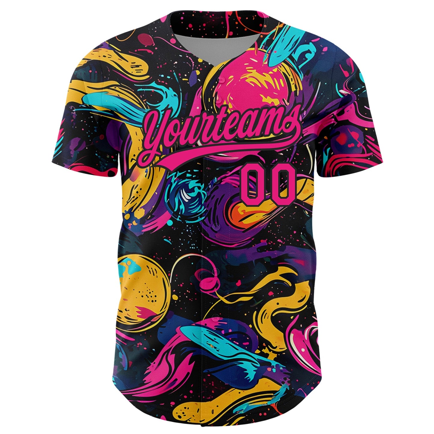 Custom Black Hot Pink 3D Pattern Design Abstract Painting Authentic Baseball Jersey view 2