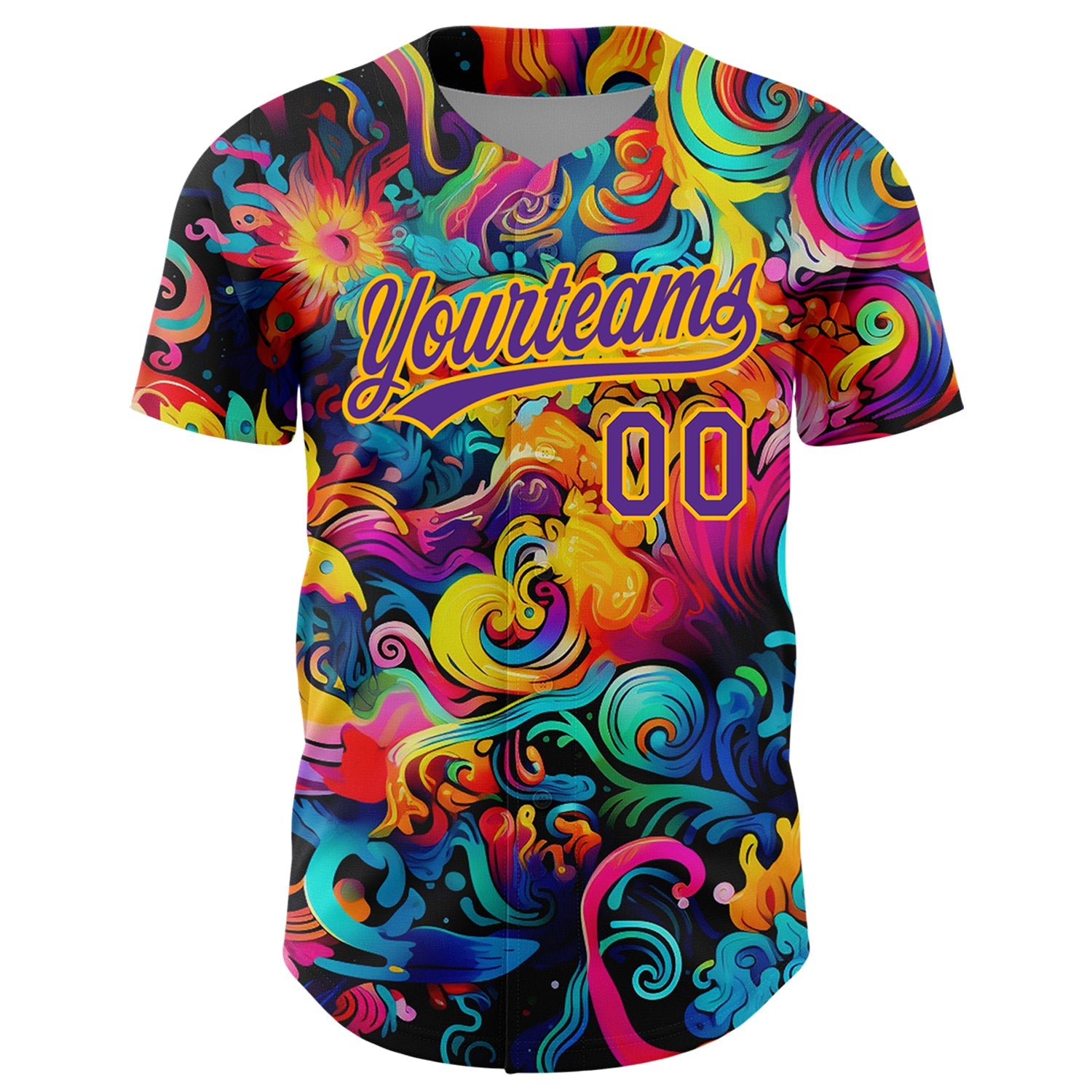 Custom Black Purple-Gold 3D Pattern Design Abstract Painting Authentic Baseball Jersey view 2