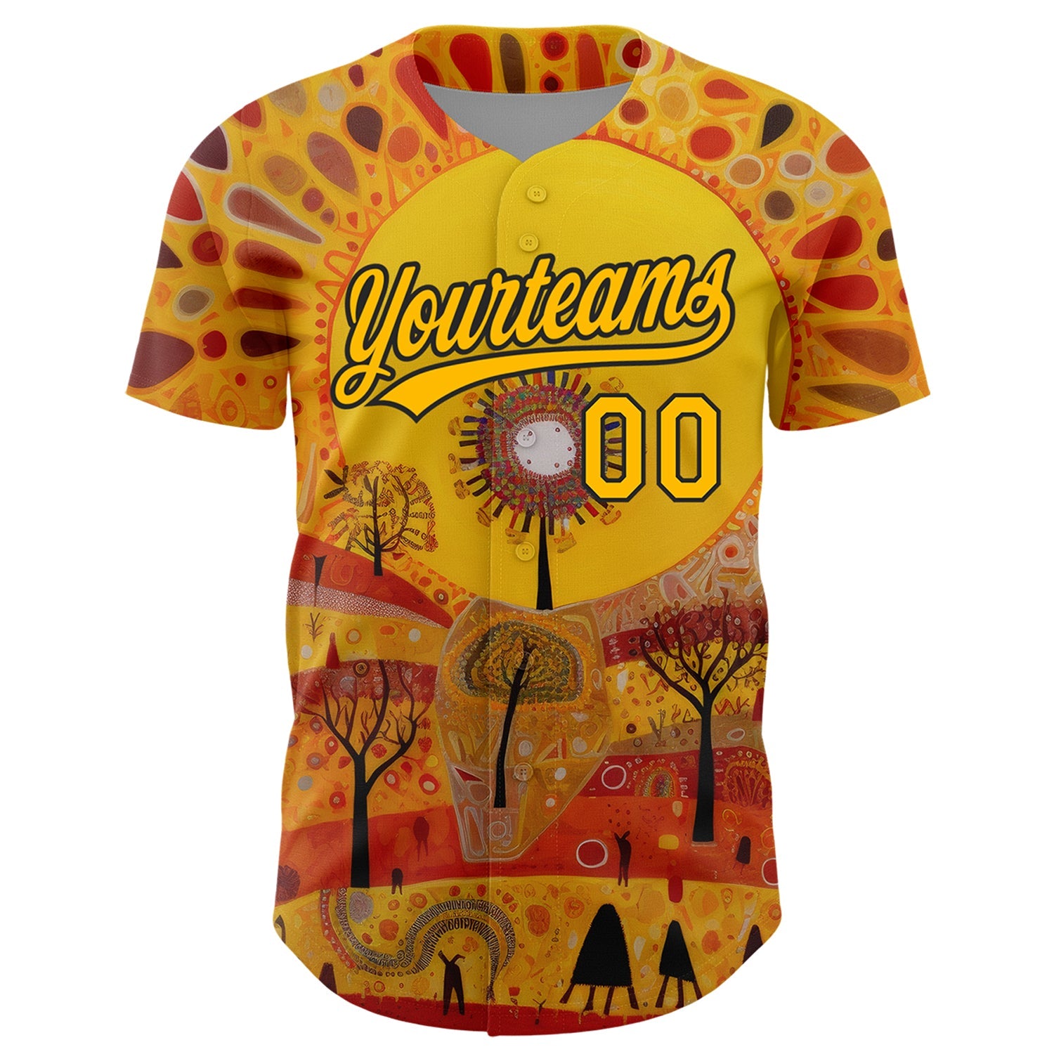 Custom Gold Black 3D Pattern Design Abstract Painting Authentic Baseball Jersey view 2