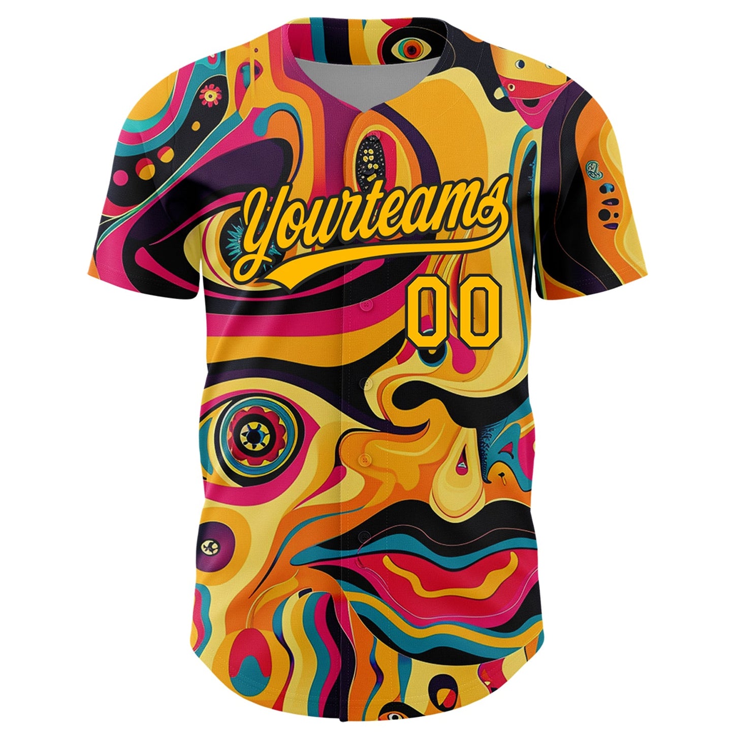 Custom Gold Black 3D Pattern Design Abstract Painting Authentic Baseball Jersey view 2