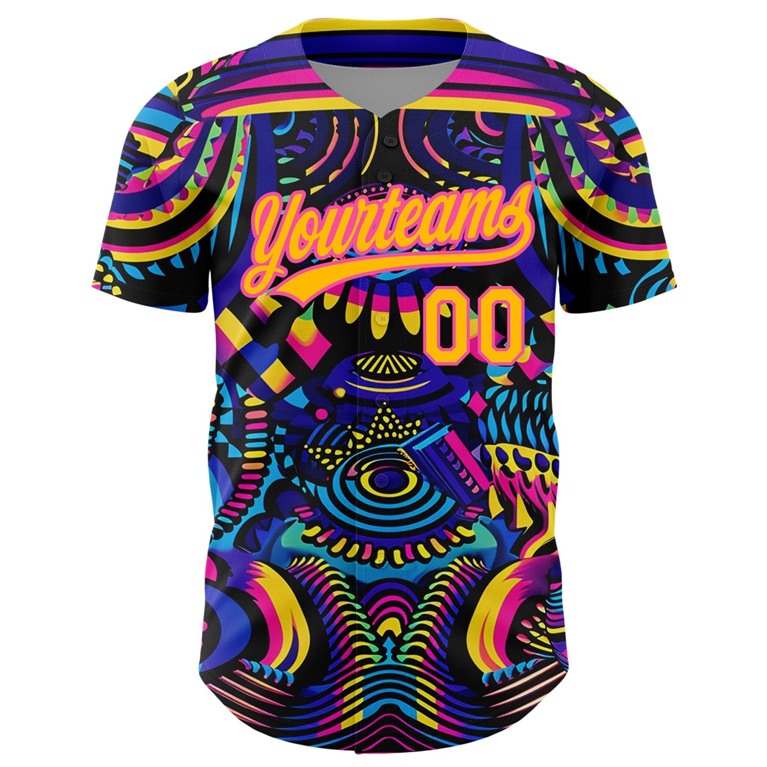 Custom Black Gold-Pink 3D Pattern Design Abstract Painting Authentic Baseball Jersey view 2