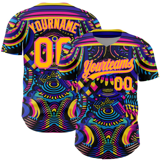 Custom Black Gold-Pink 3D Pattern Design Abstract Painting Authentic Baseball Jersey - Main View