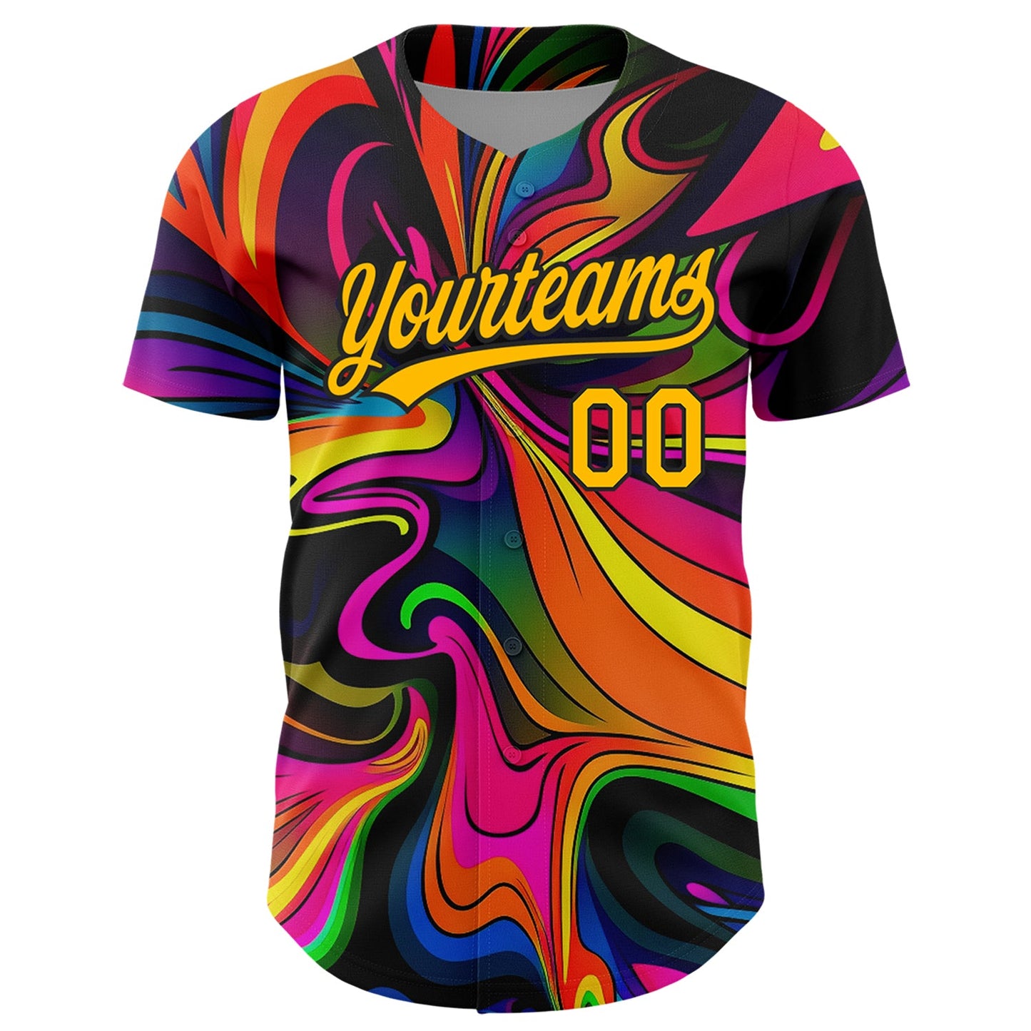 Custom Black Gold 3D Pattern Design Abstract Painting Authentic Baseball Jersey view 2