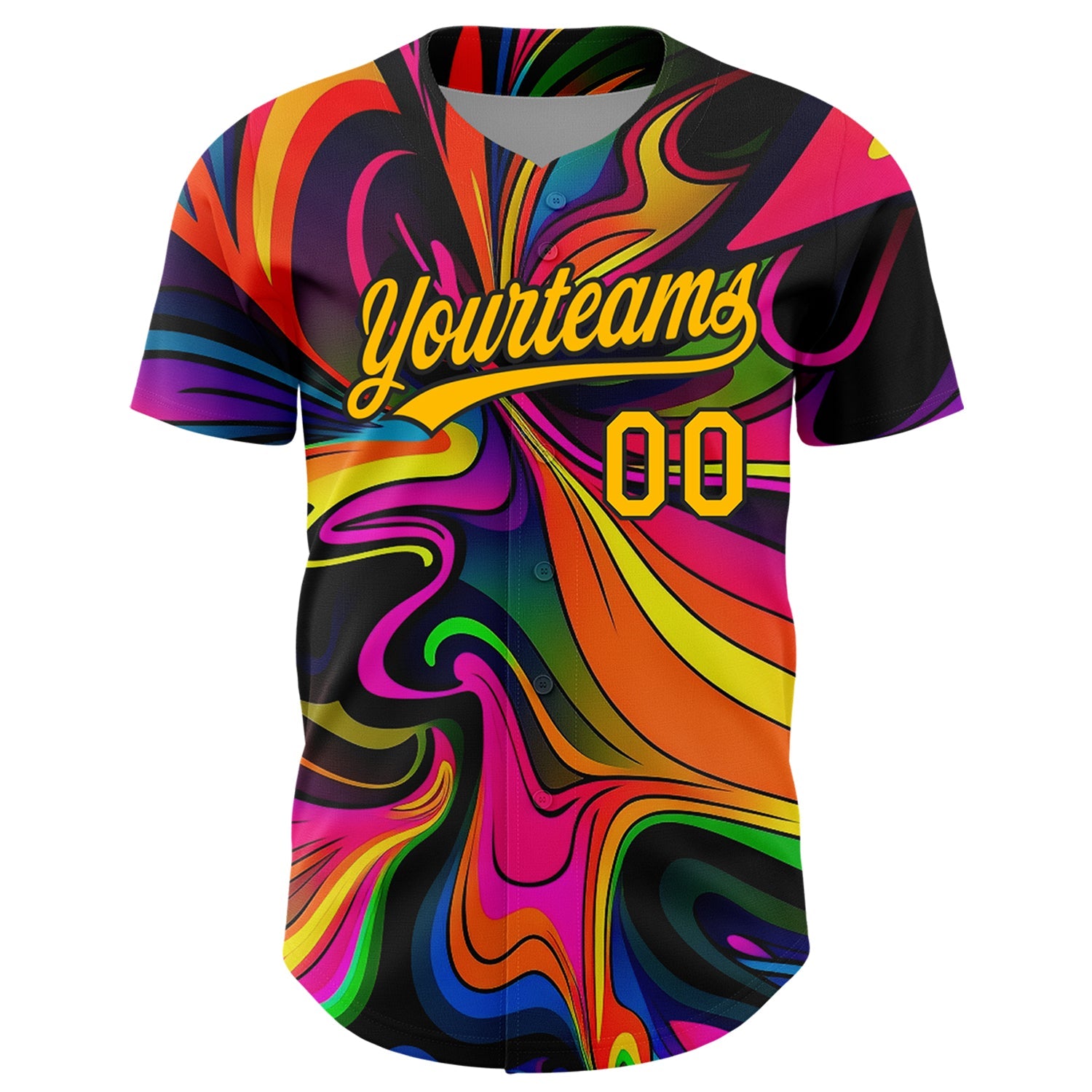 Custom Black Gold 3D Pattern Design Abstract Painting Authentic Baseball Jersey view 2