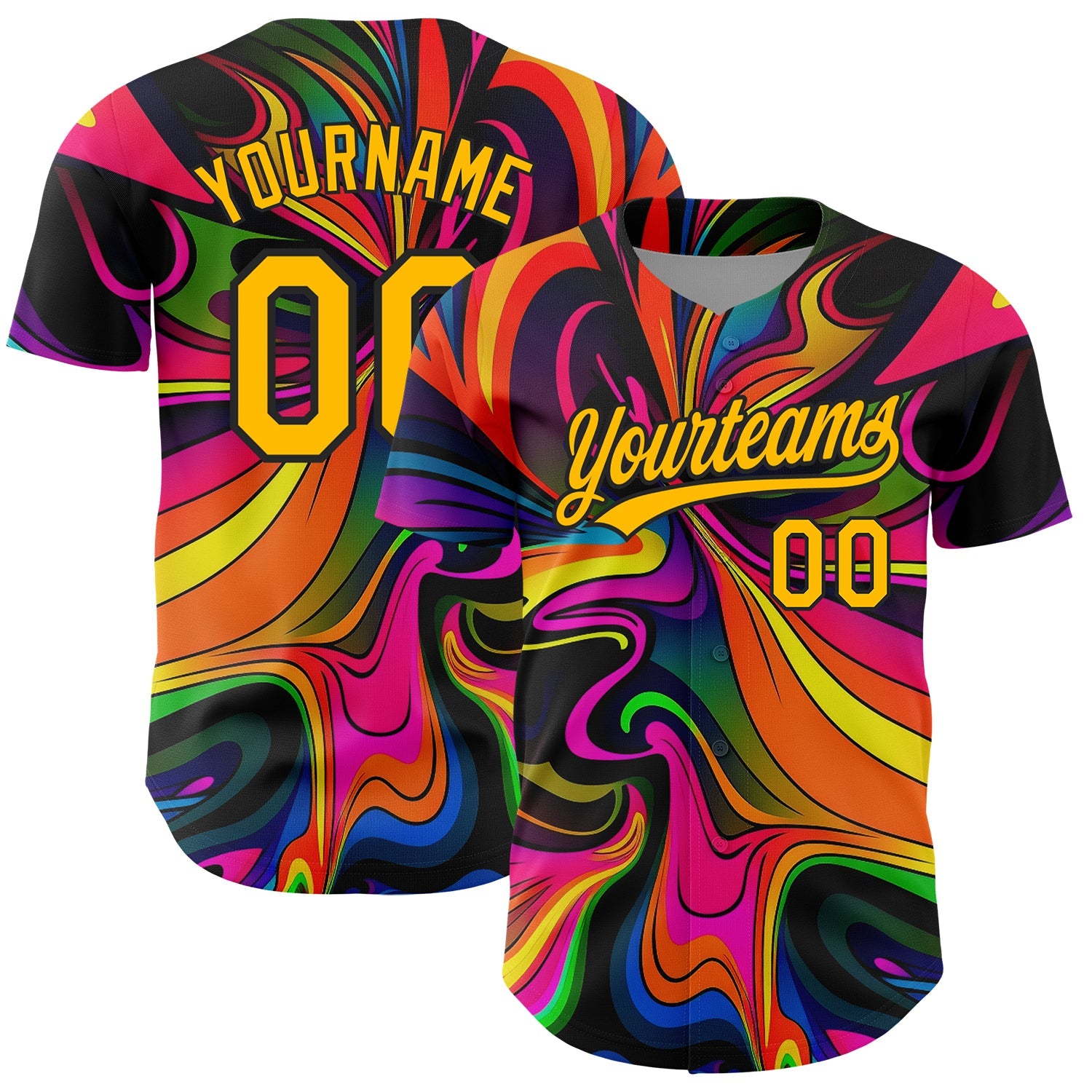 Custom Black Gold 3D Pattern Design Abstract Painting Authentic Baseball Jersey - Main View