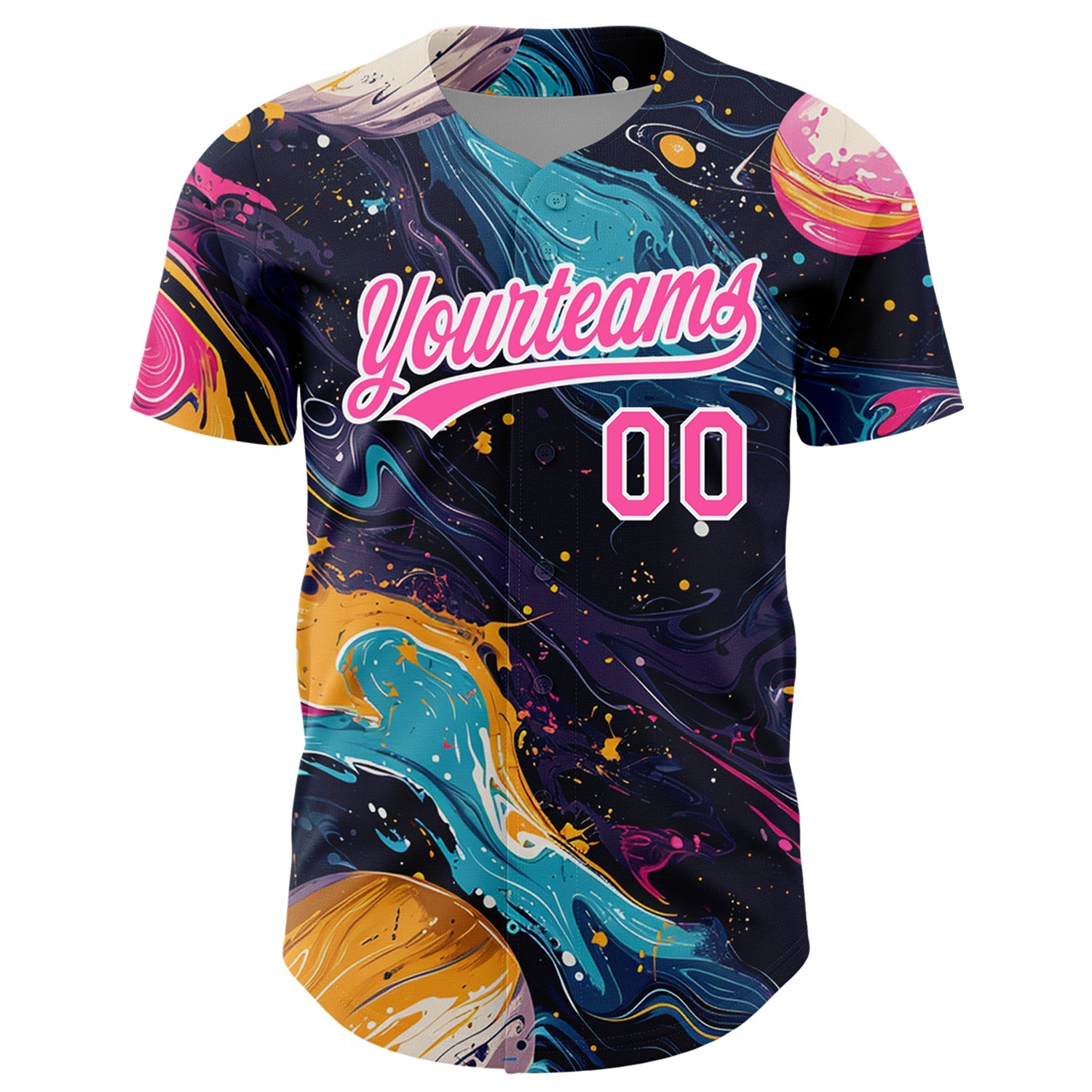 Custom Black Pink-White 3D Pattern Design Abstract Liquid Painting Authentic Baseball Jersey view 2