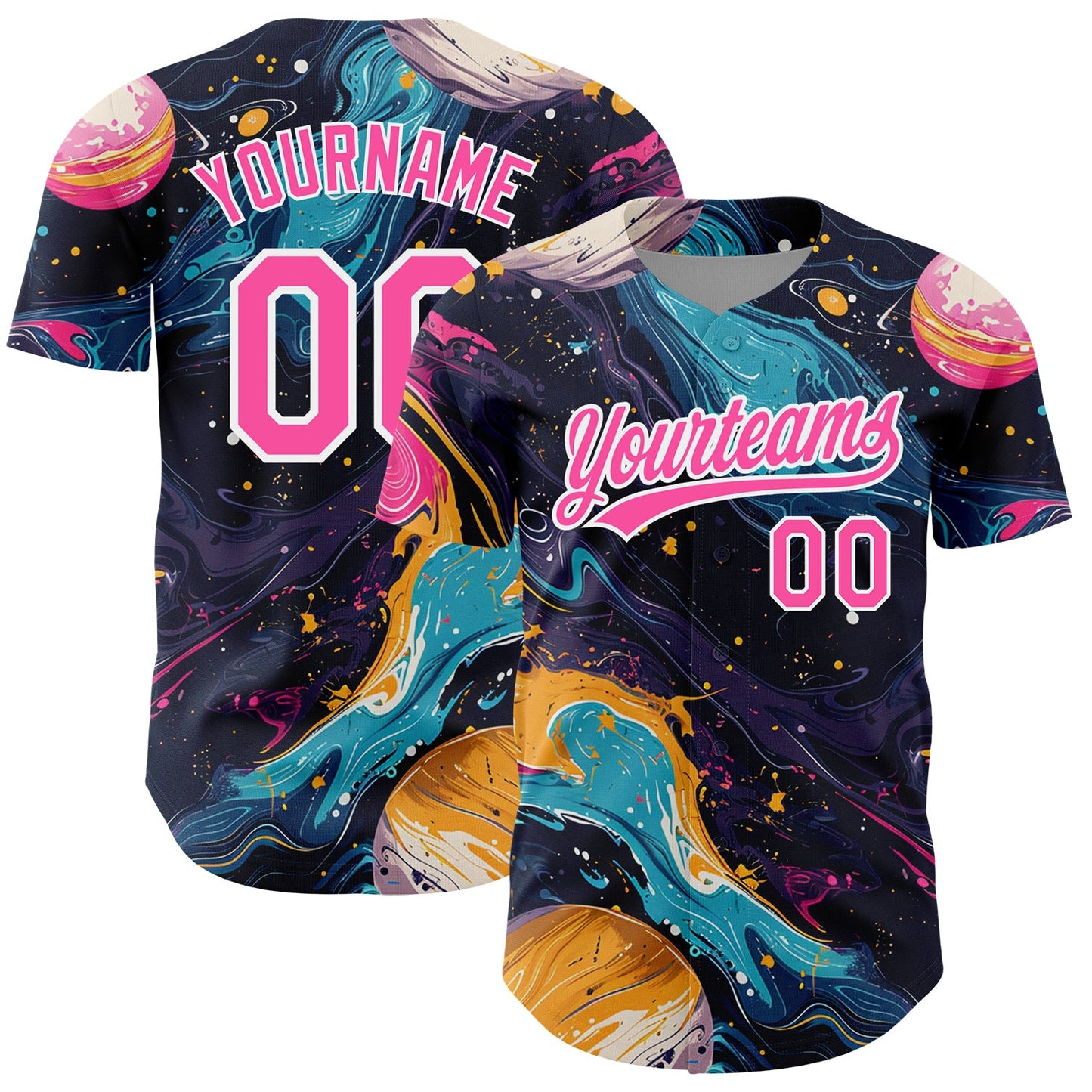 Custom Black Pink-White 3D Pattern Design Abstract Liquid Painting Authentic Baseball Jersey - Main View